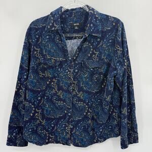 KRAZY KAT Womens Corduroy Button Up Long Sleeve Shirt Size XL Cotton Floral VTG